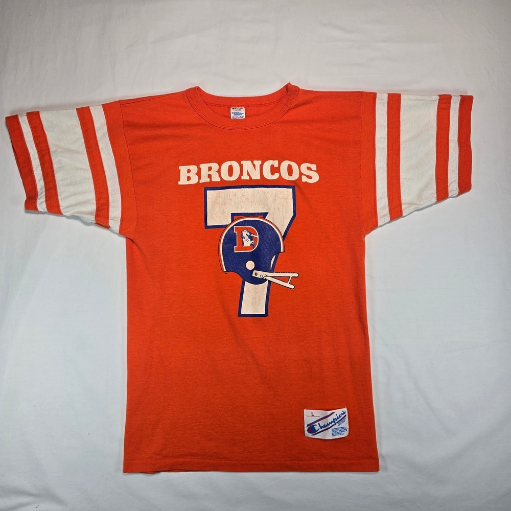 Vintage Champion Denver Broncos Jersey T-Shirt Orange Made in USA Mens Large